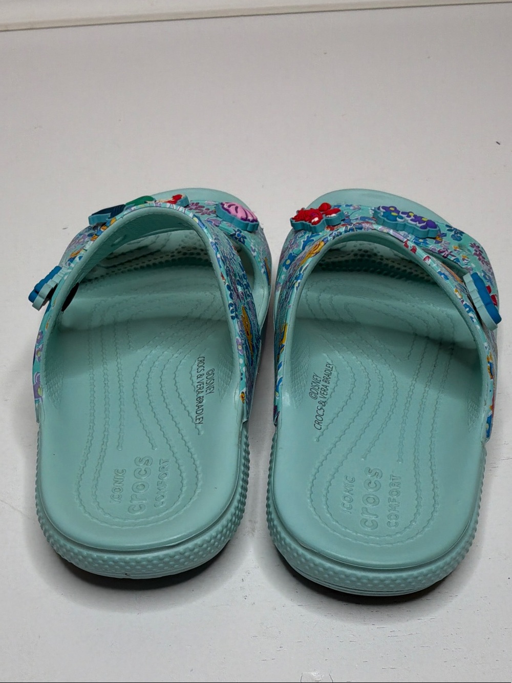 CROCS Kids Light Aqua Mermaid Slide Sandals with Colorful Ocean Print - Picture 2 of 8